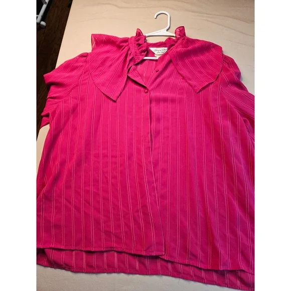 Vintage Ship n Shore‎ Pink Striped Ruffle Neck Button Blouse Top - Picture 9 of 9